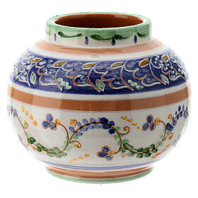 Rounded candle holder with blue flowers, Deruta decorated ceramic, 5.5 cm