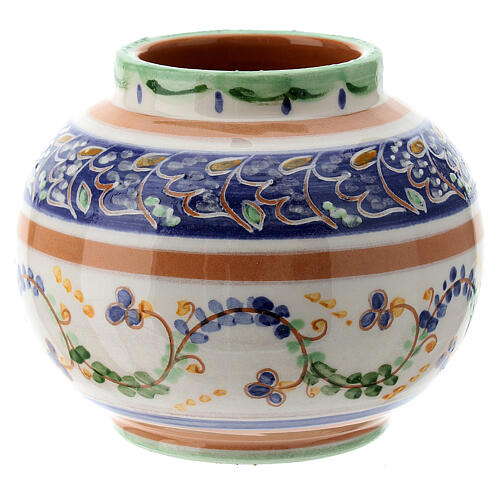 Rounded candle holder with blue flowers, Deruta decorated ceramic, 5.5 cm 1