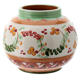 Rounded candle holder with pink flowers, Deruta decorated ceramic, 5.5 cm