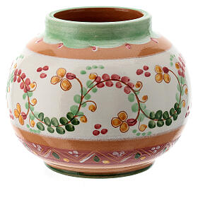 Rounded candle holder with pink flowers, Deruta decorated ceramic, 5.5 cm