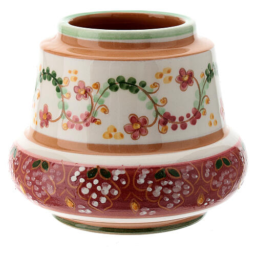 Candle holder with pink floral pattern, Deruta decorated ceramic, 5.5 cm 1