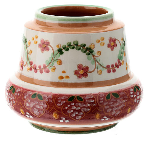 Candle holder with pink floral pattern, Deruta decorated ceramic, 5.5 cm 2