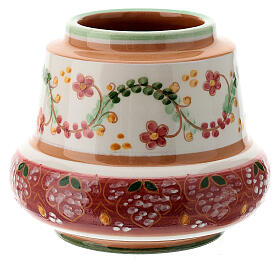 Porta-vela cerâmica Deruta flores cor-de-rosa para vela de diâmetro 5,5 cm