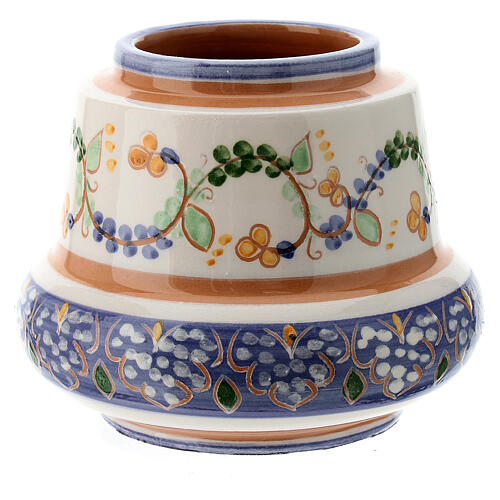Candle holder with blue floral pattern, Deruta decorated ceramic, 5.5 cm 2