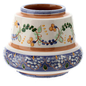 Porta-vela cerâmica Deruta flores azuis para vela de diâmetro 5,5 cm