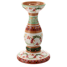 Terracotta candleholder with pink decorations Deruta diameter 2 cm