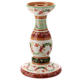 Terracotta candleholder with pink decorations Deruta diameter 2 cm