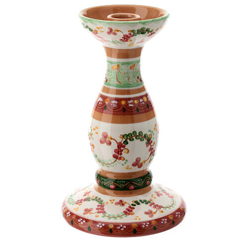 Terracotta candleholder with pink decorations Deruta diameter 2 cm 1