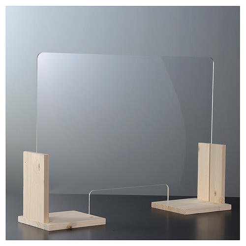 Plexiglas-Tischtrennwand, Modell "Wood", 50x70 cm, mit Serviceöffnung 8x32 cm 2
