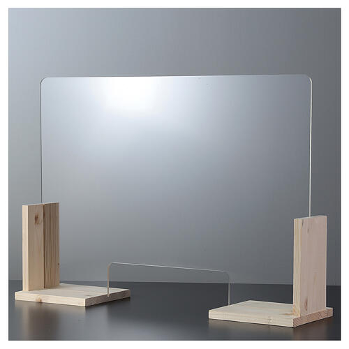 Barreira de proteção anti-contágio de mesa, Design Wood, 65x95 cm com abertura de 8x32 cm 1