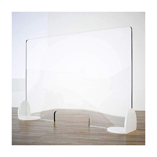 Plexiglas-Tischtrennwand, Modell "Book", Linie Krion, 65x120 cm, mit Serviceöffnung 8x32 cm 1