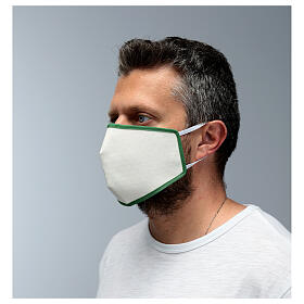 Stoffmaske, wiederverwendbar, elfenbein, mit grünem Rand s4