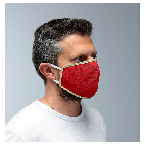 Masque lavable en tissu rouge/or 3