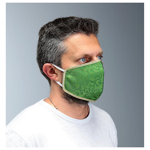 Washable fabric mask green/gold edge 3