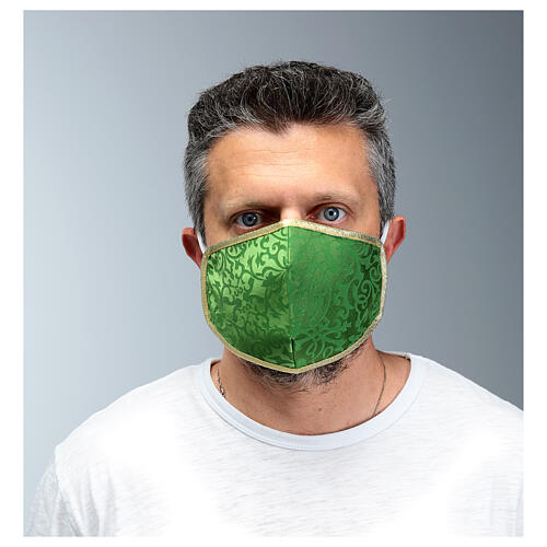 Washable fabric mask green/gold 2