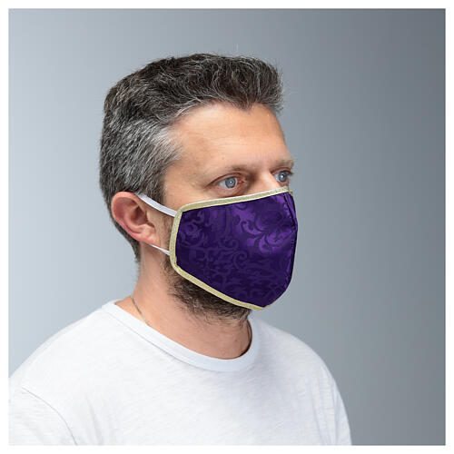 Washable fabric mask purple/gold edge 3