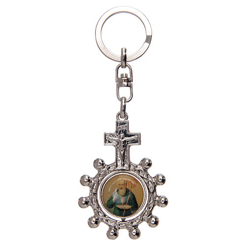 Keyring with swivelling one decade rosary, Saint Benedict 1