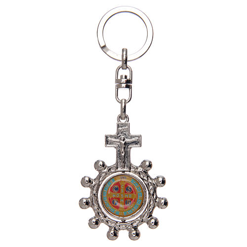 Keyring with swivelling one decade rosary, Saint Benedict 2