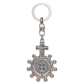 Keychain with swivelling one decade rosary, Saint Benedict