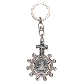 Keychain with swivelling one decade rosary, Saint Benedict