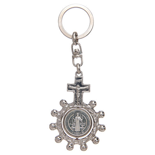 Keychain with swivelling one decade rosary, Saint Benedict 1