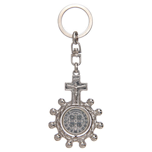 Keychain with swivelling one decade rosary, Saint Benedict 2