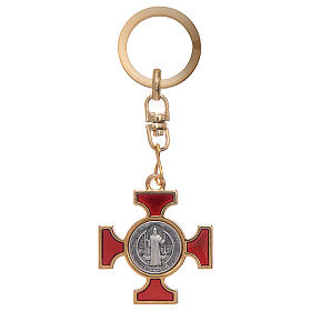 Celtic keychain in golden metal, Saint Benedict