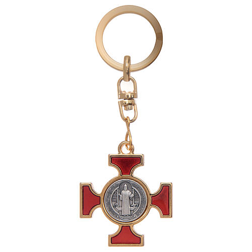 Celtic keychain in golden metal, Saint Benedict 1