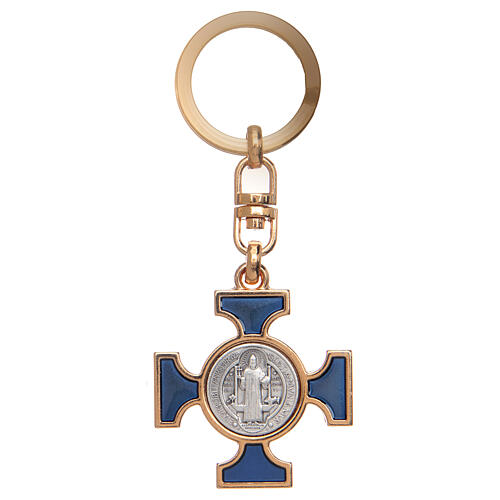 Celtic keychain in golden metal, Saint Benedict 2