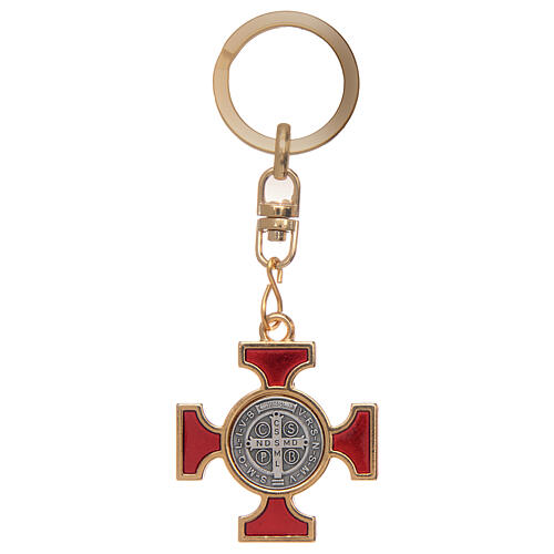 Celtic keychain in golden metal, Saint Benedict 3