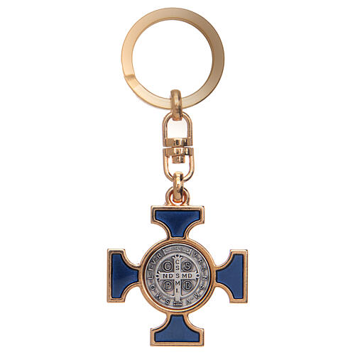 Celtic keychain in golden metal, Saint Benedict 4