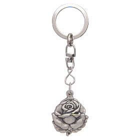 Rose shaped, silver keyring with Saint Benedict medal s3