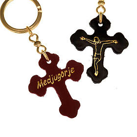 Keyring with a cross in leather Medjugorje