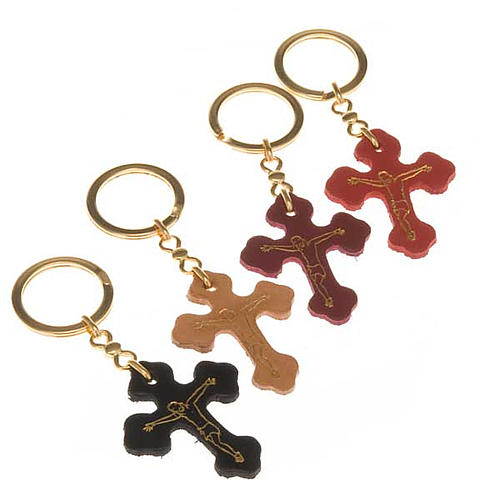Keyring with a cross in leather Medjugorje 1