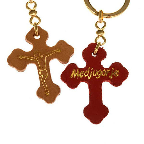 Keyring with a cross in leather Medjugorje 3