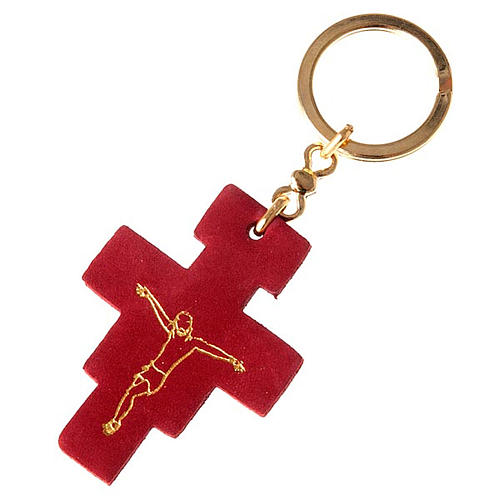 Key ring with a leather cross of Saint Damien 1
