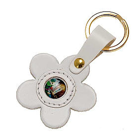 Our Lady of Lourdes Flower Leather Keychain