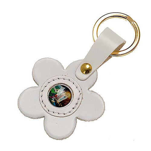 Our Lady of Lourdes Flower Leather Keychain 1