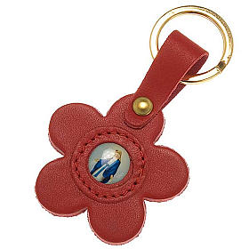 Miraculous Virgin leather key ring, flower