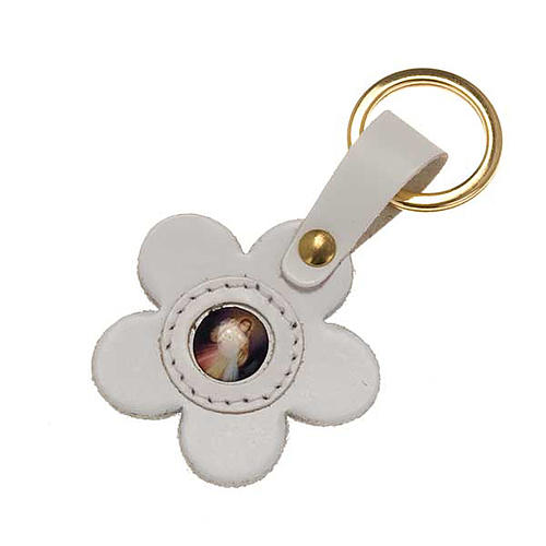 Divine Mercy leather key ring, flower 1