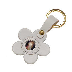 Divine Mercy leather key ring, flower