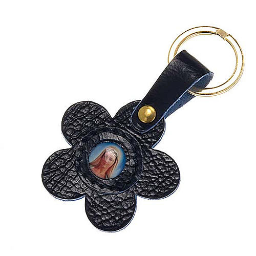 Our Lady of Medjugorje leather key ring, flower 1