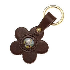Our Lady of Fatima leather key ring, flower