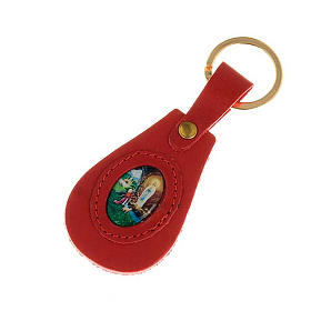 Our Lady of Lourdes leather key ring, oval