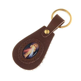 Divine Mercy leather keychain, oval
