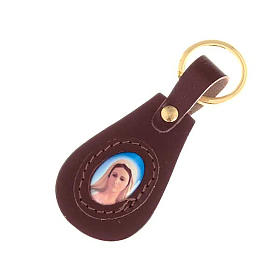 Our Lady of Medjugorje leather key ring, oval