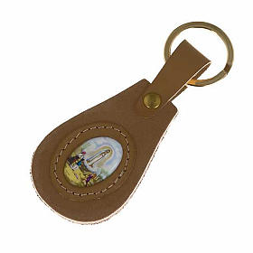 Our Lady of Fatima leather key ring, oval