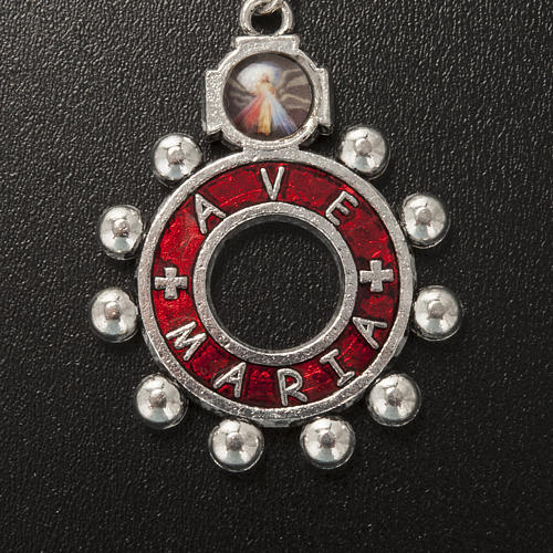 Keychain with ring in red enamel, Ave Maria (Italian) 2