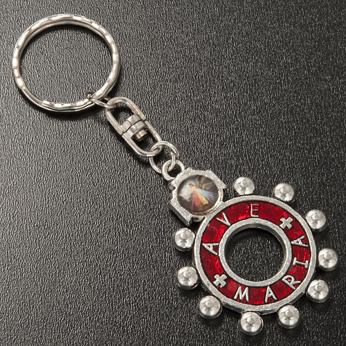 Portachiavi anello smalto rosso Ave Maria (inglese) 2