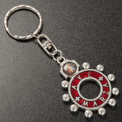 Keychain with ring in red enamel, Hail Mary (English) 2